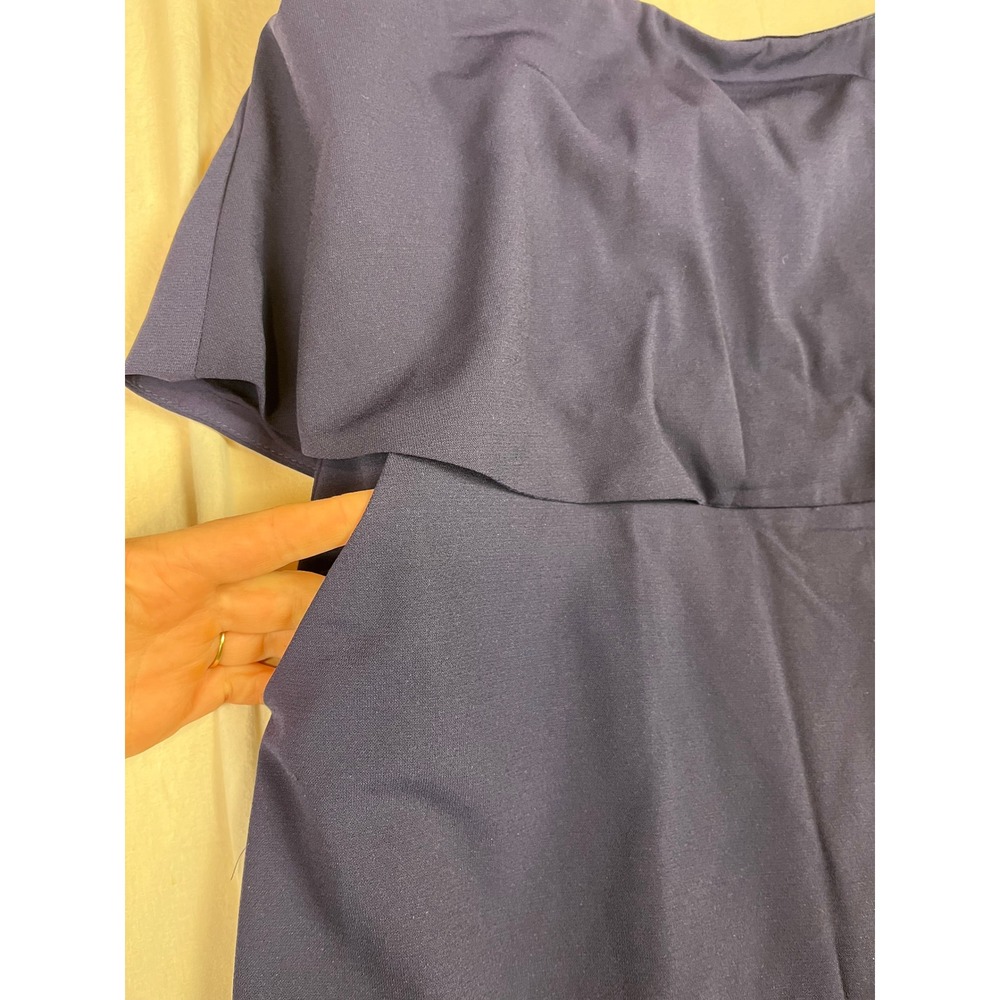 Lulus Navy Blue Strapless Popover Ruffle Midi Dress Pockets Large 0597 - Picture 3 of 6